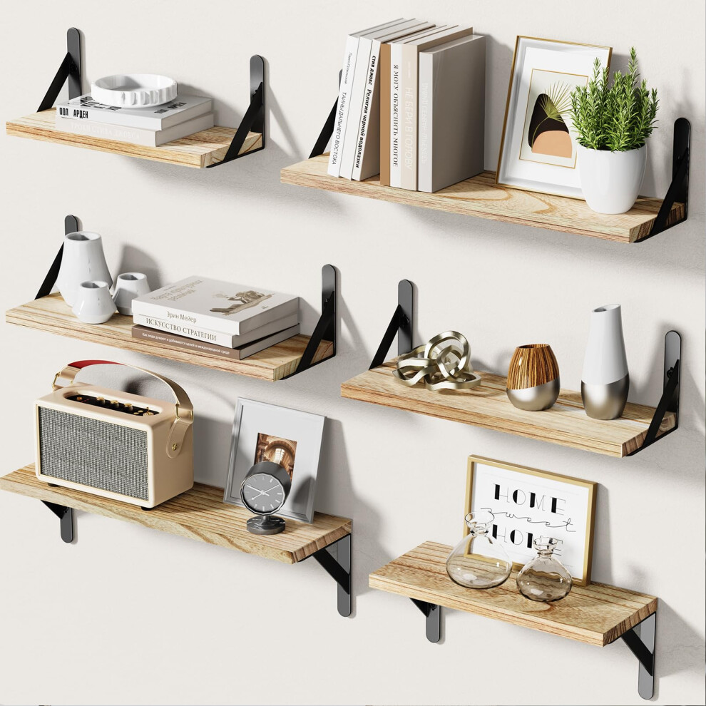 Pipishell Floating Shelves Set Of 6, Wood Floating Shelves For Wall Decor, Rustic Farmhouse Wall Shelves For Bedroom, Bathroom Shelves For Wall 8000003838268