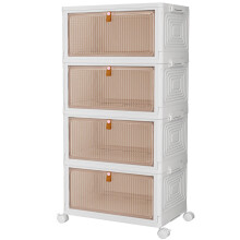 PurKeep Storage Boxes with Lid - 23L*4 Tier Plastic Storage Box with Lid, Stackable Boxes with Wheels, Storage Drawers with Front Door, Plastic Box