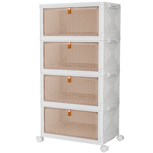 PurKeep Storage Boxes with Lid - 23L*4 Tier Plastic Storage Box with Lid, Stackable Boxes with Wheels, Storage Drawers with Front Door, Plastic Box