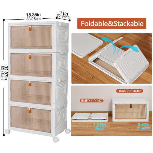 PurKeep Storage Boxes with Lid - 23L*4 Tier Plastic Storage Box with Lid, Stackable Boxes with Wheels, Storage Drawers with Front Door, Plastic Box 1