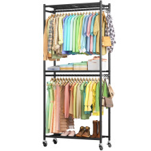 Sakugi Clothes Rail - Clothes Rack with Shelves & Wheels, Multi-Functional Clothing Rail with Hooks, Sturdy Metal Garment Rack for Bedroom, Laundry,