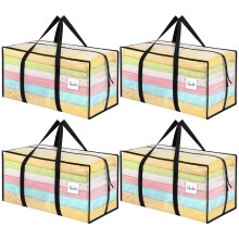 Dntorx 4 Pack 90L Moving Bags, Heavy Duty Moving Totes, Clear Waterproof Storage Bag with tag Window, Large Packing Bags with Zips for Clothes Storage