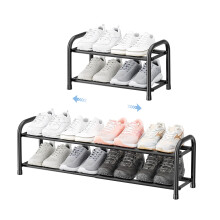 ENJOYBASICS Expandable Shoe Rack, 2 Levels, Adjustable Metal Shoe Storage, 45 to 83 cm, Black Shoe Rack, Space Saving for Hallway, Hallway