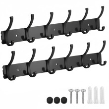 Dntorx Coat Rack Wall Mount, 2 Pack Black Coat Hooks Hanger Wall Double Hook Rack Rail Towel Hat Rack Entryway Bathroom Hanger Organizer for Robes,