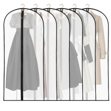 6 Pack Dress Bags Covers Long 60cm*140cm, 55in PEVA Transparent Hanging Garment Bags Waterproof Dustproof Clothes Covers for Gowns, Wedding Dress,