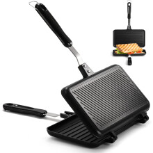 SOUJOY Sandwich Maker, Non-Stick Grill Panini Maker Pan with Handle, 24?34 cm Stovetop Toasted Aluminum Flip Pan Indoor Outdoor Camping Home Kitchen