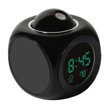 Projection Alarm Clock with Red LED Display, Voice Time, Snooze, Hourly Chime, Black
