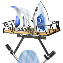 PERFNIQUE Ironing Board Holder, Iron Board Wall Mount, Ironing Board Hanger, Laundry Room Organization with Removable Hooks(T&V Shaped), Wooden Base