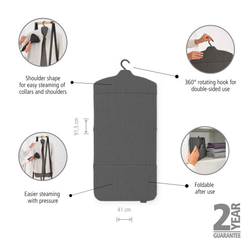 Brabantia Brabantia - Foldable Steam Board - for High Pressure Clothes Steaming - Solid Heat Resistant Surface - Versatile Hanging Hook - Easier Steaming with 1
