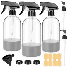 BELICOO 3Pcs Amber Empty Glass Spray Bottles 500ml Glass Spray Bottles for Cleaning, Plants, Essential Oils, Hair Care, Refillable Empty Sprayer with