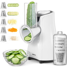 Electric Cheese Grater, Reemix 5 in 1 Electric Grater for Fruit and Vegetables, with Cone Blades Set and Storage Box, Cheese Slicer for Whole