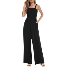Ausverkauf! lulshou Jumpsuit-Hose für Damen, Sommer, lässig, gerafft, mit Stehkragen, ärmellos, weites Bein