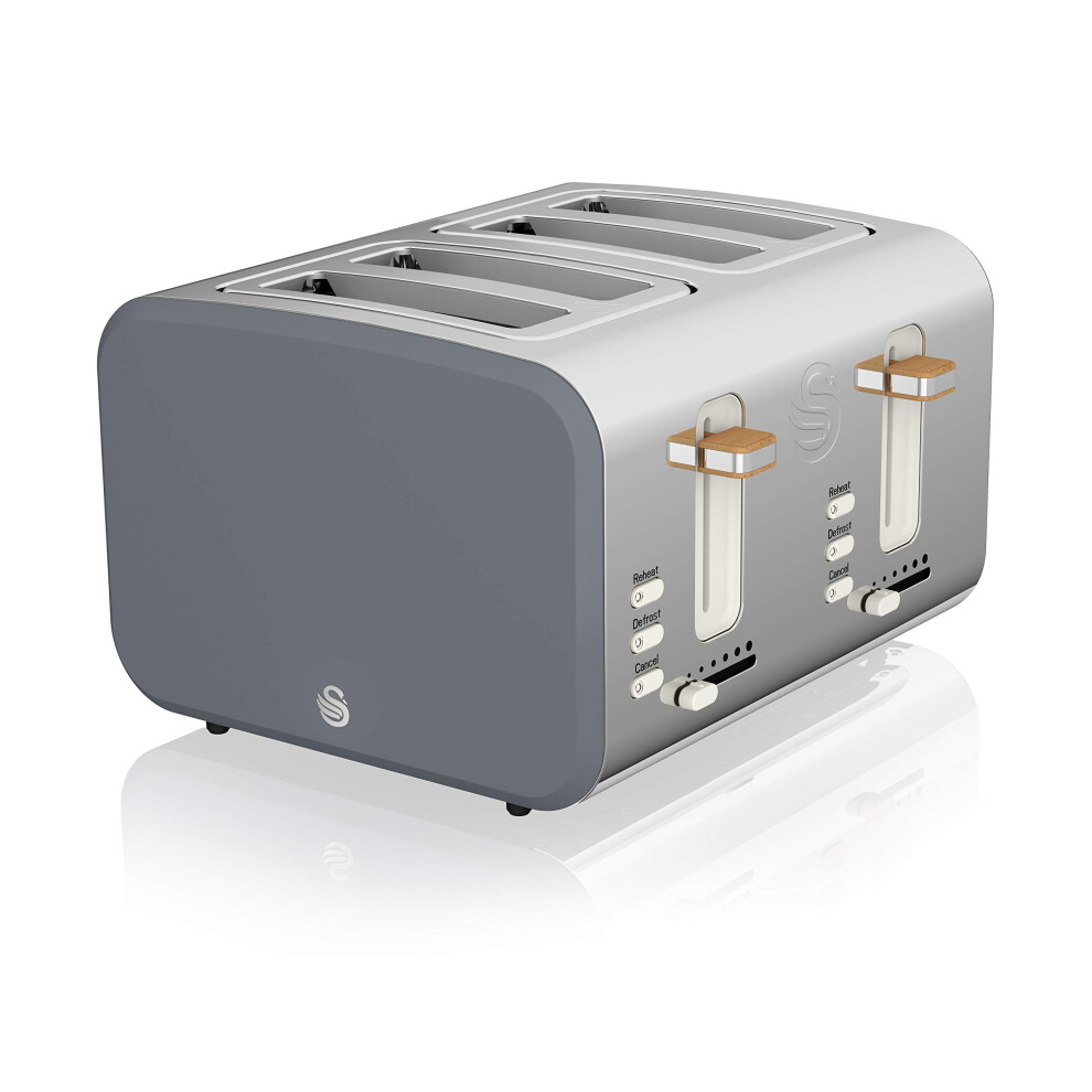 Swan St14620gryn Nordic 4-Slice Toaster With Defrost/Reheat/Cancel Functions, Cord Storage, 1500W, Grey