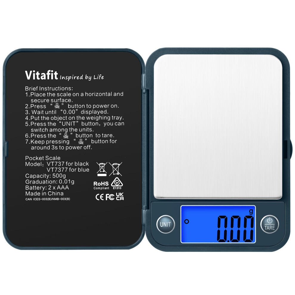 Vitafit 500G Digital Pocket Scales, High Accuracy Assured By Scale Professional Factory Since 2001, Gram Scales 0.01G For Multifunction: Lab,Food, 5051222740125