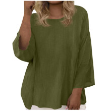 Lässiges Damen-Top in Übergröße, einfarbige Bluse mit Rundhalsausschnitt und 3/4-Ärmeln – weicher Stoff, bequem für Alltag, Zuhause und