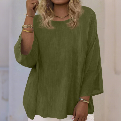 Γυναικεία Μπλούζα Plus Size με Στρογγυλή Λαιμόκοψη και 3/4 Μανίκια – Μαλακό Ύφασμα, 1
