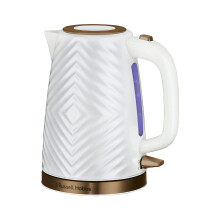 Russell Hobbs Groove Electric 1.7L Cordless Kettle (Fast Boil 3KW, White textured plastic with brushed gold accents, Removable washable anti-scale