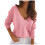 Damen-Pullover mit V-Ausschnitt, einfarbig, mit Lochmuster, dünn, langärmelig, rosa, Größe S 2
