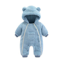 Rompertje/jumpsuit met capuchon en cartoonbeer voor babyjongens en -meisjes, winterjas met zakje voor peuters van 3-6 maanden.