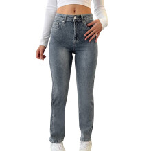 Dame højtaljede slim fit stretchjeans – krympet denim, flere lommer, knap- og lynlåslukning, slim ankel (S–XL)