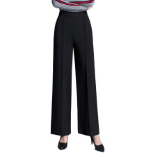 (XXL, Black) Damesbroek met rechte pijpen, hoge elastische taille, zakelijke casual kantoorbroek, nette broek met zakken