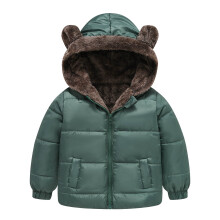 Winterjas voor peuters (jongens en meisjes) met berenoren en capuchon, omkeerbaar, dik, winddicht, met ritssluiting, warme winterjas, donkergroen,
