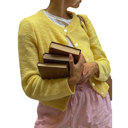 (S, Yellow) Gilet basique en décontracté automne
