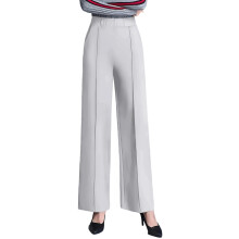 (XXL, White) Damesbroek met rechte pijpen, hoge elastische taille, zakelijke casual kantoorbroek, nette broek met zakken