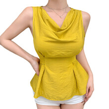 (S, Yellow) Débardeur femme sans manches à nouer à la taille, unie, idéal été et sorties décontractées.