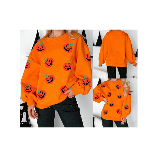 (M, Orange) Sweat-shirt ample à pour Halloween 1