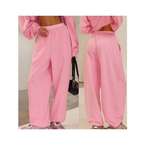 (L, Pink) Γυναικείο φαρδύ παντελόνι και τσέπες 1