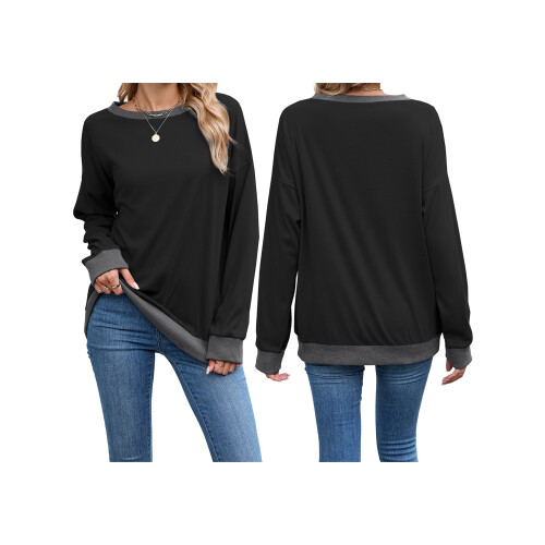 (XL, Black) Pull ample d'automne hauts décontractés 1