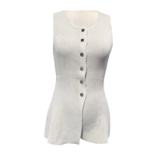 (M, White) Débardeur en maille ajustée, boutonné