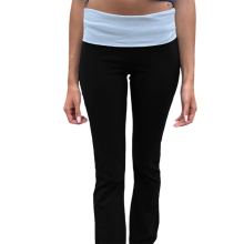(L, Black) Dames yogabroek met omgeslagen rand, lage taille, contrasterende kleuren, slim fit, flared model, joggingbroek.
