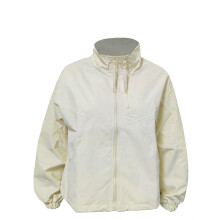 (S, White) Veste d'automne femme, col, style décontracté, manches longues, fermeture éclair, manteau léger.