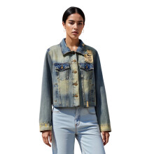 (XL, Blue) Giacche di jeans lunghe, casual.