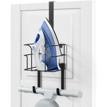 Over The Door/Wall Mount Ironing Board Hanger, Laundry Room Iron and Ironing Board Caddy Storage Holder, Black (Black)