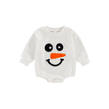 (3-6 Months, White) Combinaisons et sweats pour bébés, vêtements de Noël, bodys d'automne longs brodés bonhomme de neige.