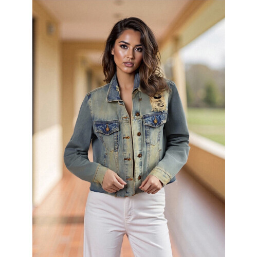 (XL, Blue) Chaquetas vaqueras de aspecto casual. 1