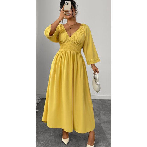 (XXXXL, Yellow) Robe longue grande et l'automne.