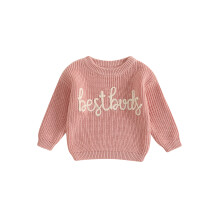 (6-12 Months, Pink) Maglioni invernali per bambini con lettere ricamate, maniche lunghe, scollo rotondo, lavorazione a coste.