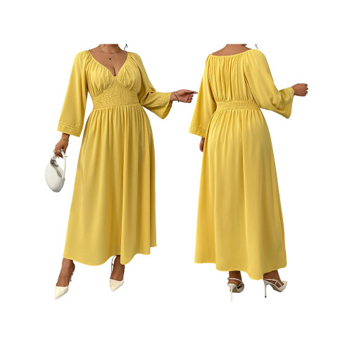 (XXXXL, Yellow) Robe longue grande et l'automne. 1