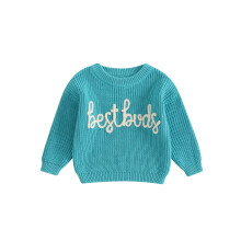 (6-12M, Blue) Maglioni invernali per bambini con lettere ricamate, maniche lunghe, scollo rotondo, lavorazione a coste.