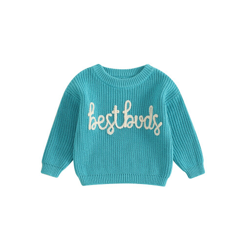 (6-12M, Blue) Kinderpullover mit Buchstabenstickerei, gestrickt, Winteroberteile