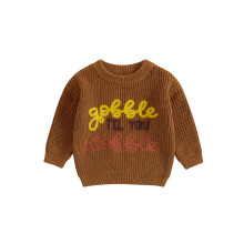 (3-6 Months, Beige) Girls Boys Thanksgiving Knit Sweater Long Sleeve O Neck Letter Embroidery Pullover Knitwear