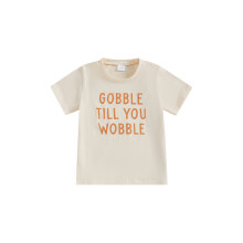 (5-6 Years, Apricot GOOBBLE) Magliette per bambini e bambine, alla moda, a maniche corte, girocollo, con stampa di lettere, per l'autunno.