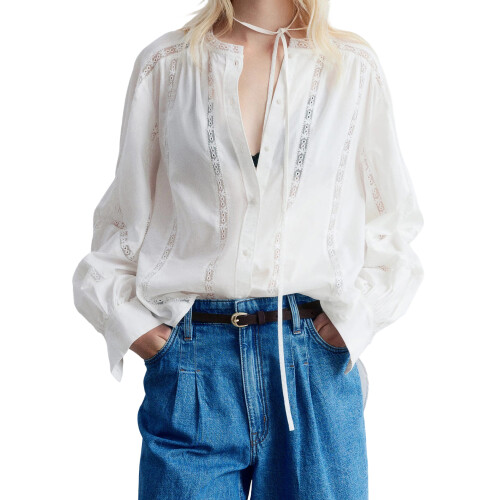 (M, White) Chemises amples à blouse d'automne