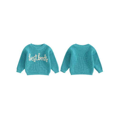 (6-12M, Blue) Kinderpullover mit Buchstabenstickerei, gestrickt, Winteroberteile 1