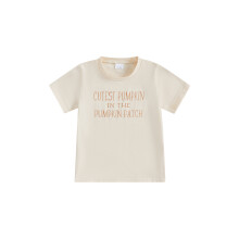 (1-2 Years, Apricot CUTEST) Magliette per bambini e bambine, alla moda, a maniche corte, girocollo, con stampa di lettere, per l'autunno.