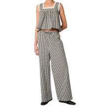 (S, Black) Ensemble femme : débardeur babydoll sans manches à carreaux et pantalon. Vêtement d'intérieur.